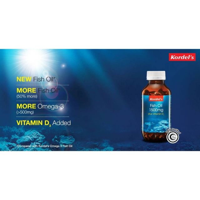 Kordel’s Fish Oil 1500mg plus Vitamin D3 120'SX2 or 120'S Farmasi Limbongan
