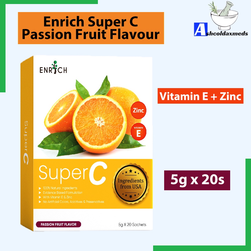 ENRICH Super C Vit E + Zinc (Passion Fruit 5g x 20s) - Farmasi Limbongan