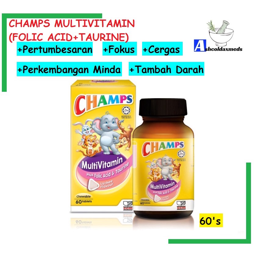 CHAMPS Multivitamin Plus Folic Acid and Taurine (60's) For Kids MINDA ...